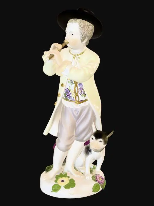 3D model for Bibelot Meissen porcelain figure of a flute player with his dog