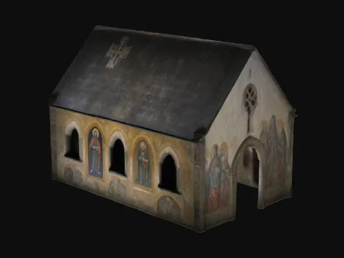 3D model for Grim dark Medieval Parish Church with painted fresco