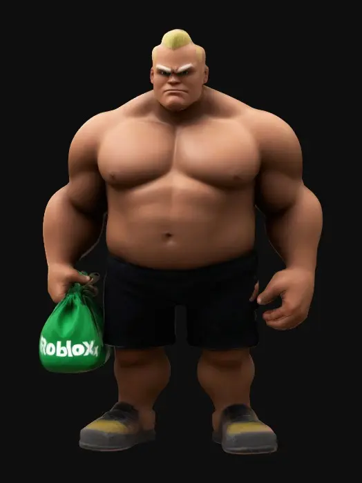 3D model for genarate a roblox noob but he is absolutley jacked and he is holding a bag of robux. Just for refrence he is so huge he is a 400 pound guy but it is all muscle and he is bigger then ronnie coleman
