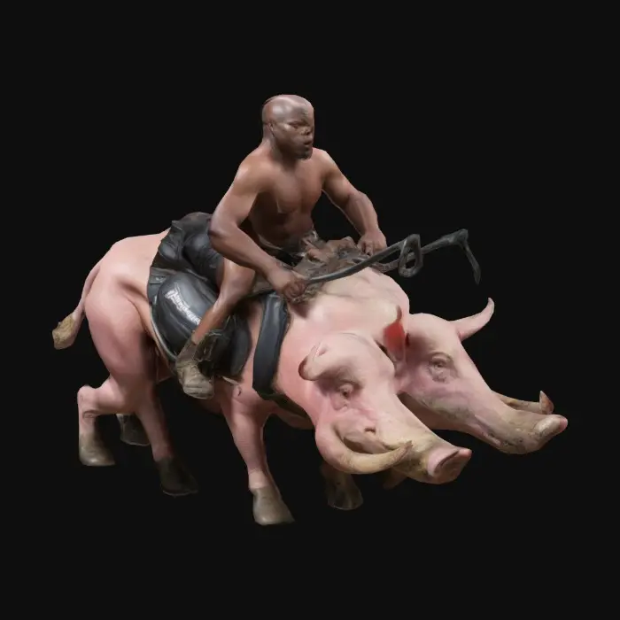 3D model for Genarate hog rider but he and the hog are absolutley jacked and he is buiscut oliva size and ronnie coleman size and the hog is also massive and he has pants on and he is shirtless HE IS ON THE HOG RIDING IT