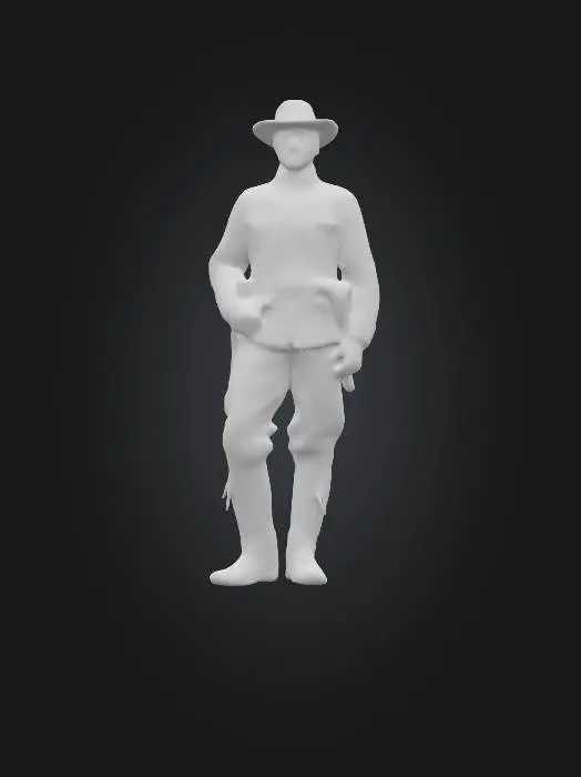 3D model for Game-ready 3D model of a playable young Union soldier (American Civil War) — realistic but optimized for games. Clean topology, retopologized for real-time, rigged humanoid suitable for Mixamo, FBX, PBR textures (Albedo, Normal, Roughness, AO). 2K texture maps, separate material slots for uniform, boots, leather straps. Include LODs (LOD0 ~20k tris, LOD1 ~8k, LOD2 ~3k). Ready for animation and skinning.
