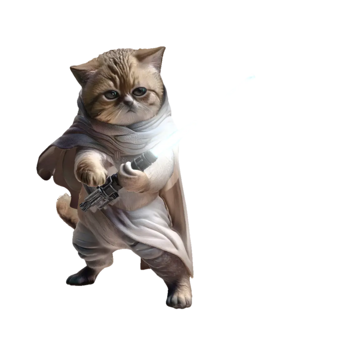Jedi Cat 3D model, vytvořený pomocí AI