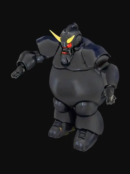 3D model for 500 pound obese bearded gundam cosplay, Harajuku style , latex rubber shorts, shiny deep blue and gold latex, neon accents,