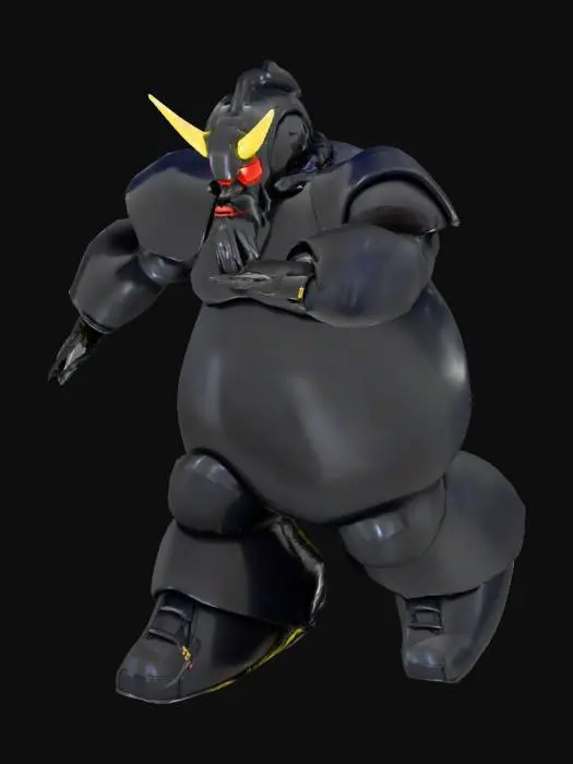3D model for 500 pound obese bearded gundam cosplay, Harajuku style , latex rubber shorts, shiny deep blue and gold latex, neon accents,