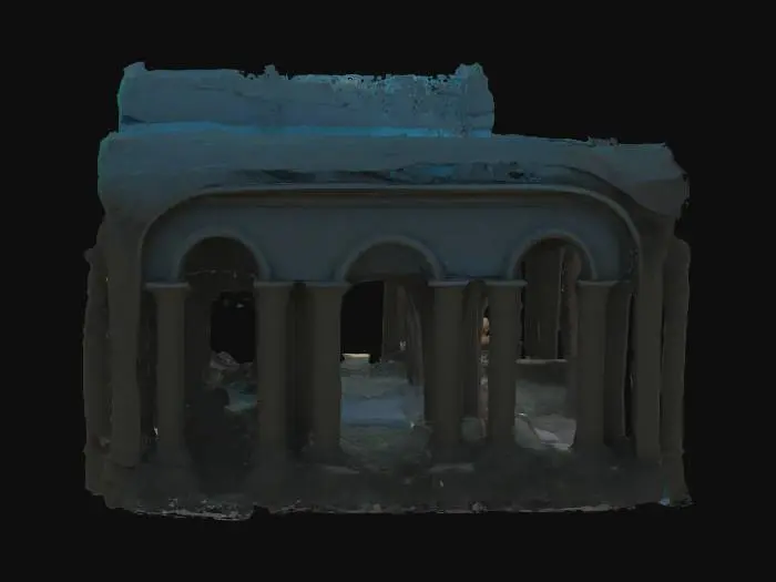 3D model for Generate a sprawling, atmospheric ruin of an arcane temple or library, set in a forgotten corner of the world. The environment should be filled with cracked stone, broken magical artifacts, shattered statues of long-forgotten sorcerers, and crumbling magical barriers. Floating glyphs and orbs of glowing arcane energy should illuminate the otherwise dim, forsaken space. yet the area should still resonate with ancient power. The magical architecture should defy conventional physics, with some structures floating above the ground or suspended in mid-air, held together by mystical forces. Include arcane symbols and magical inscriptions on the walls, floors, and ceilings that seem to pulse with energy, suggesting a lost, powerful civilization.
