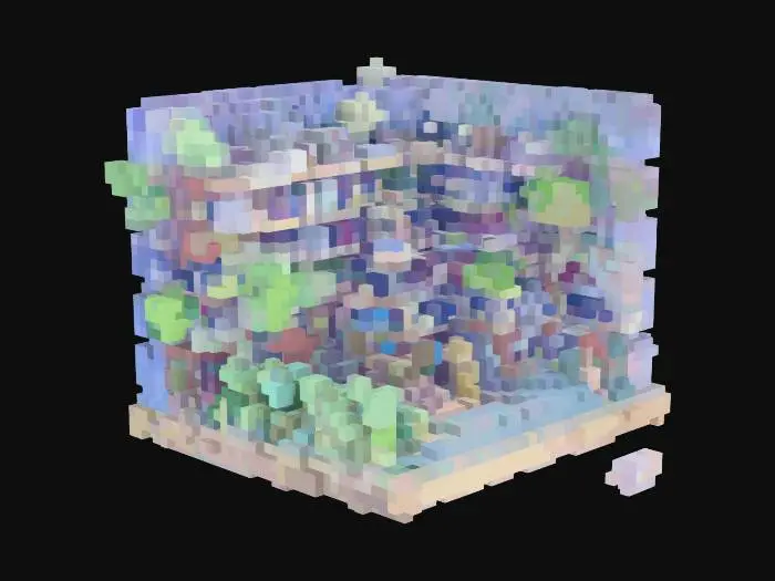 3D model for 3D scene of a dream library inspired by Pandora from Avatar, with glowing plants intertwined with towering bookshelves. A mystical cat with luminous eyes serves as the librarian, gracefully guiding visitors. Ethereal lighting and magical atmosphere