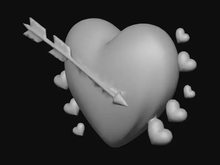 3D model for 3D valentine's day heart with an arrow going through it