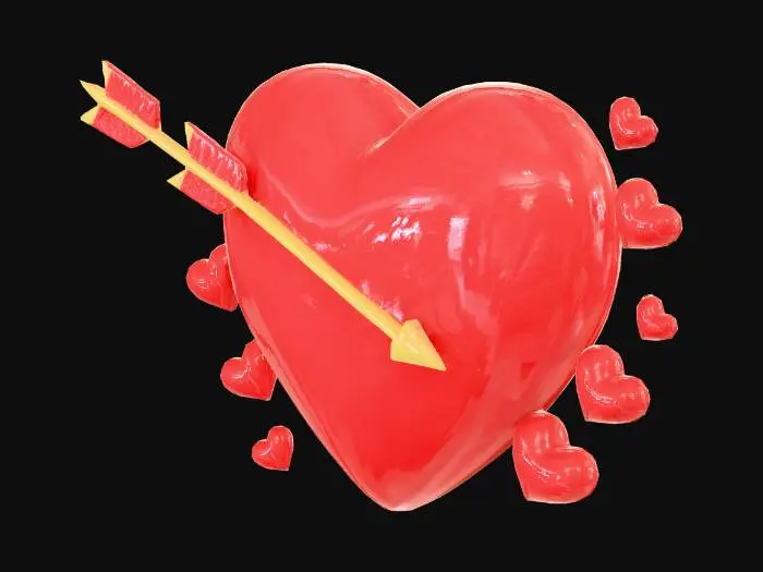 3D model for 3D valentine's day heart with an arrow going through it