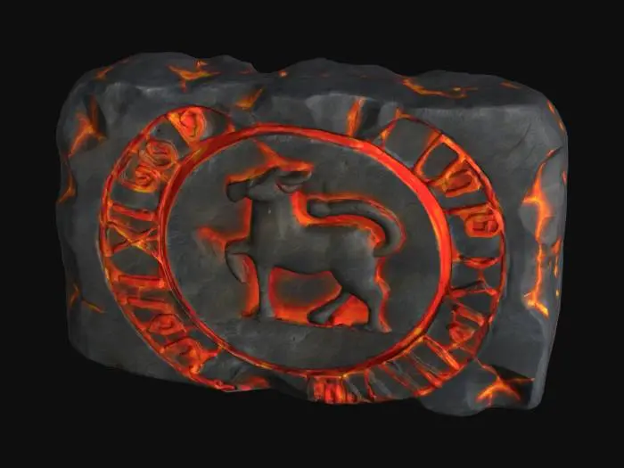 3D model for An animal symbol on a rough clay tablet. hieroglyphic writing in small lines like handwriting around the animal symbol. very detailed old stone/clay look  