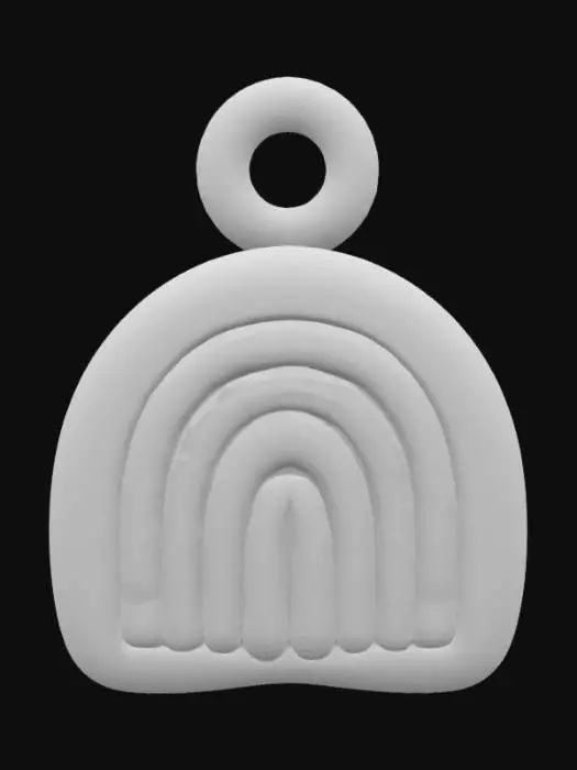 3D model for flat-bottomed charm with raised heart and rainbow lines, and a top connector loo