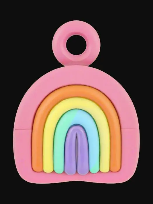 3D model for flat-bottomed charm with raised heart and rainbow lines, and a top connector loo