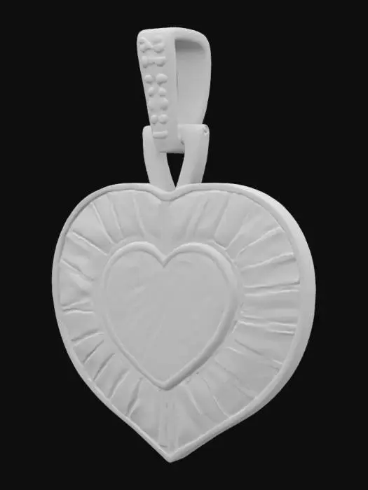 3D model for flat-bottomed charm with raised heart and burst rainbow lines, and a top connector loo