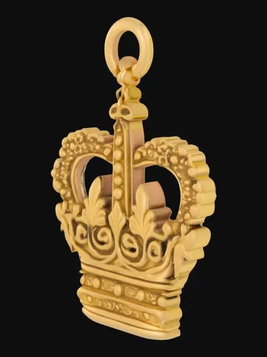 3D model for  flat-bottomed royal crest charm with raised details style lines like 
 and a flat flush top connector loop