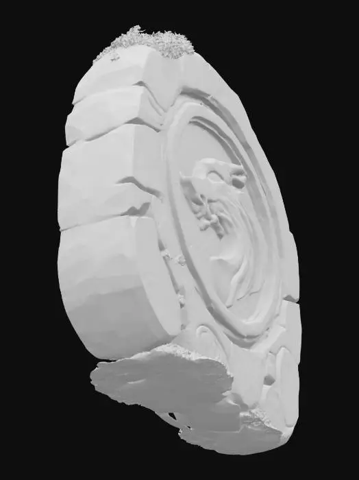 3D model for old broken rune with glowing wolf symbol