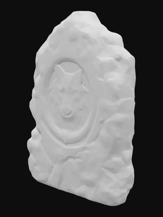 3D model for old broken rune with glowing wolf symbol