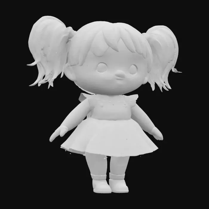3D model for cute round doll figures with pigtails