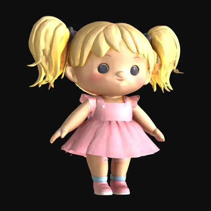 3D model for cute round doll figures with pigtails