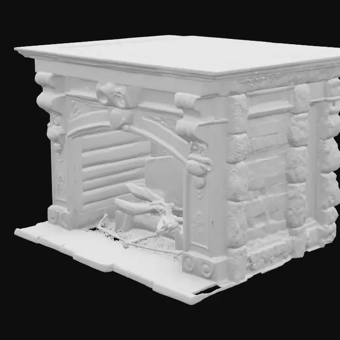 3D model for fireplace with large wood fire