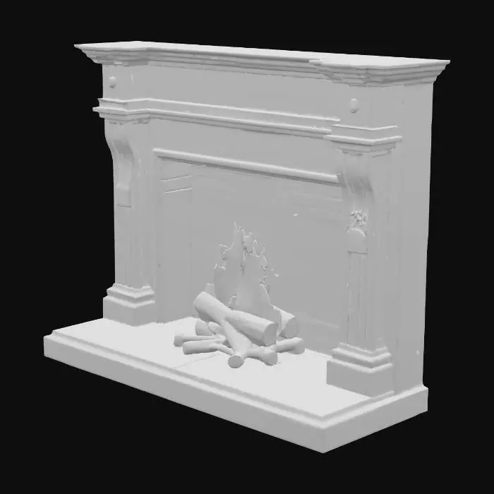 3D model for fireplace with large wood fire
