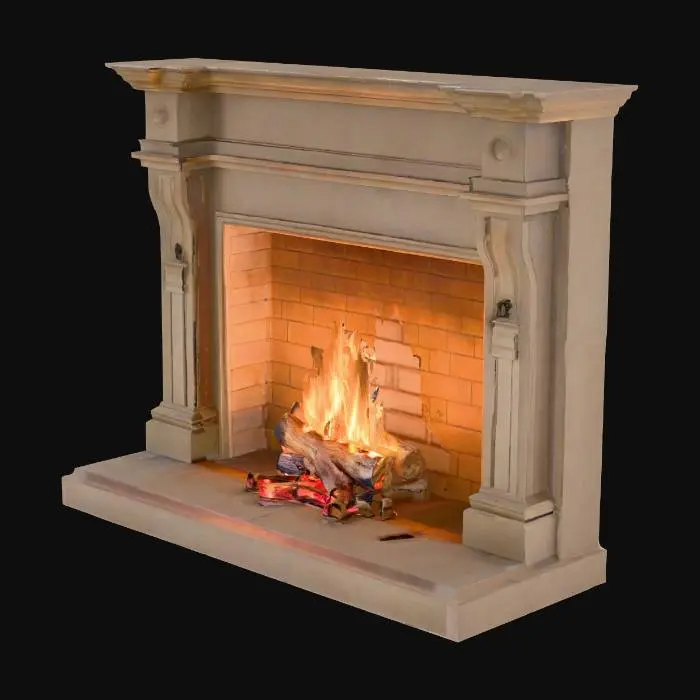 3D model for fireplace with large wood fire