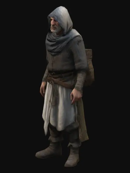 3D model for dark fantasy ,game asset, a medieval middle aged village peasant, dressed in rags, realistic , dark fantasy 
