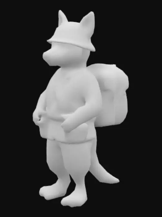 3D model for anime style German shepherd dog standing on hind legs. Wearing American ww2 soldier uniform and backpack. With helmet. 