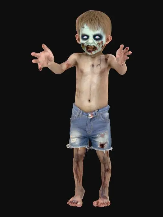3D model for Zombie kid, His eyes were covered with
cataracts and his skin was blue,