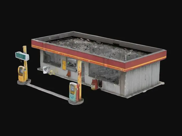 3D model for заброшенная заправка с магазином и туалетом, разбитые окна