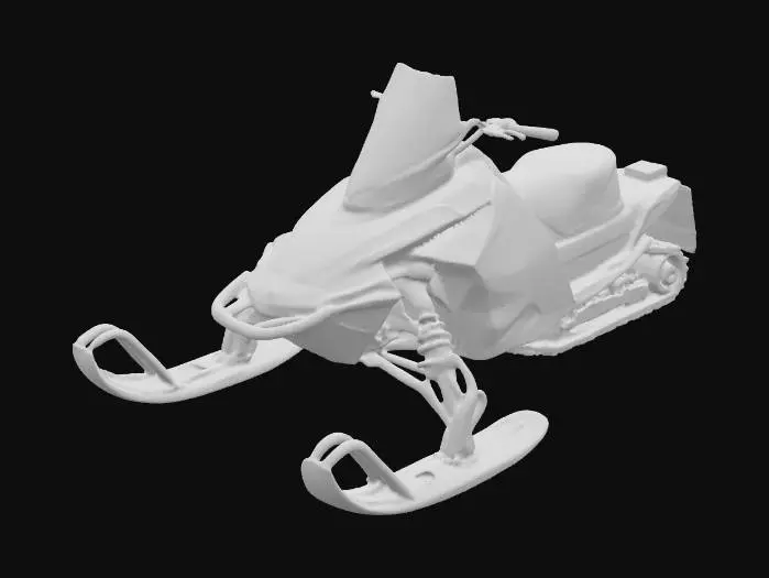 3D model for highly realistic 3D model of a modern snowmobile. vehicle should feature a streamlined, aerodynamic body with a bright yellow and black color scheme. front should include two skis with suspension arms, detailed shocks, and a sturdy frame. seat should be black, long, and slightly raised at the back for comfort. rear track should be modeled with realistic tread detail, rollers, and suspension components, designed to look functional. Include handlebars with visible grips, throttle/brake controls, and a windshield. model should use PBR materials: glossy paint for the body, matte rubber for the skis and track, and metallic textures for mechanical parts. Optimized for Unreal Engine 5, clean geometry suitable for both cinematics and gameplay use. Only snowmobile should be included, no background.