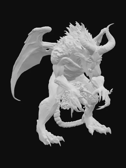 3D model for Creatura demoniaca unica, non il classico demone di fuoco. Corpo scuro, come impregnato di petrolio nero lucido, con consistenza viscosa. Dalla schiena sporgono lunghe spine acuminate, irregolari e minacciose. Il volto è scheletrico e mostruoso, con corna contorte e occhi che emanano un bagliore verde tossico e innaturale. La creatura è accucciata in posa agile e predatoria, simile a quella di uno sprinter o di un ragno in agguato, pronta a scattare. Intorno alle mani sprigiona un alone di fumo o fiamma verdastra, come un’energia velenosa che brucia lentamente. Atmosfera cupa, nebbiosa e claustrofobica, con un’aura dark fantasy e orrorifica. Stile ultradettagliato, realistico e drammatico, con forte contrasto tra il nero del corpo e il bagliore verde spettrale.