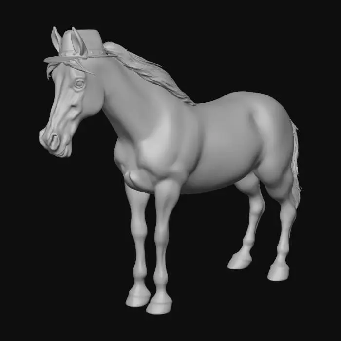 3D model for A white horse wearing a cowboy hat.
