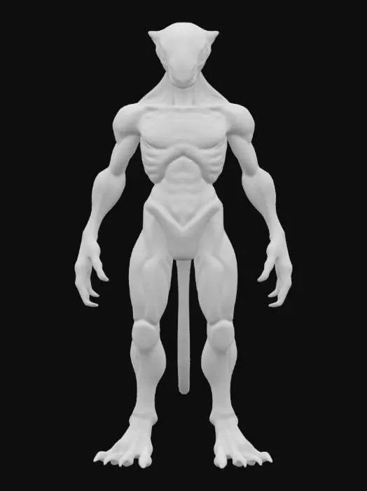 3D model for Generate a high-quality 3D mesh of a fantasy creature torso designed for a modular character system. The torso should support bipedal anatomy with a defined central spine, subtle muscular structure, and clear, anatomically feasible joint regions for attaching limbs, a neck, and a tail. Include slight curvature in the spine to suggest flexibility, and maintain symmetrical, clean topology optimized for deformation and rigging. The design should balance fantasy aesthetics with realistic anatomy, without exaggeration.