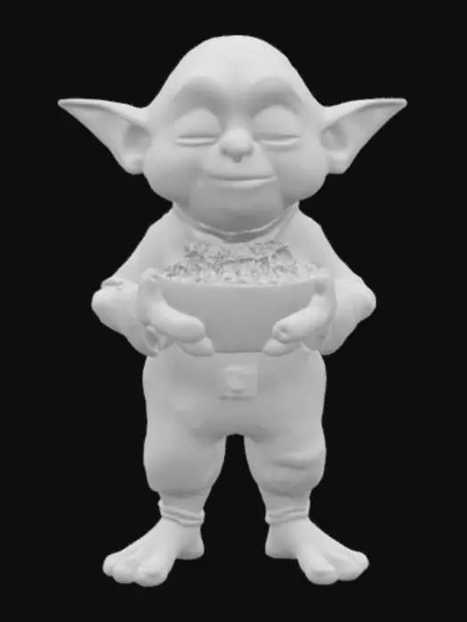 3D model for Sleepy goblin in pajamas eating shredded cheese.