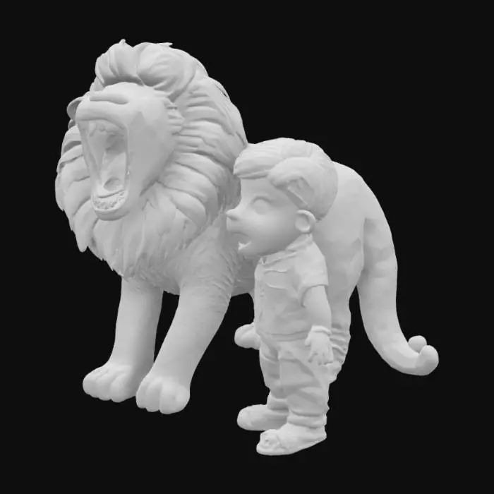 3D model for Animate a Lion roaring in it comfort zone with a pretty little toddler. Make it look so real and one sided view and touch of black and white 
