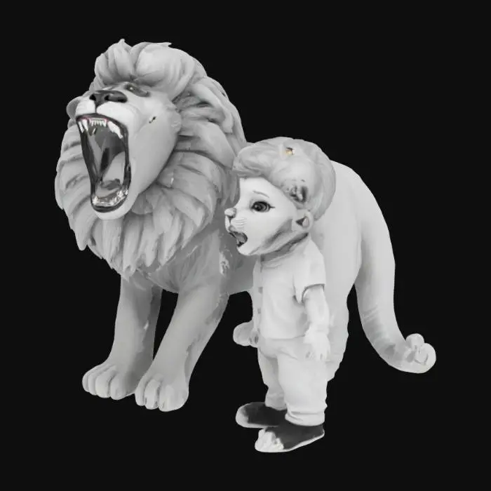 3D model for Animate a Lion roaring in it comfort zone with a pretty little toddler. Make it look so real and one sided view and touch of black and white 