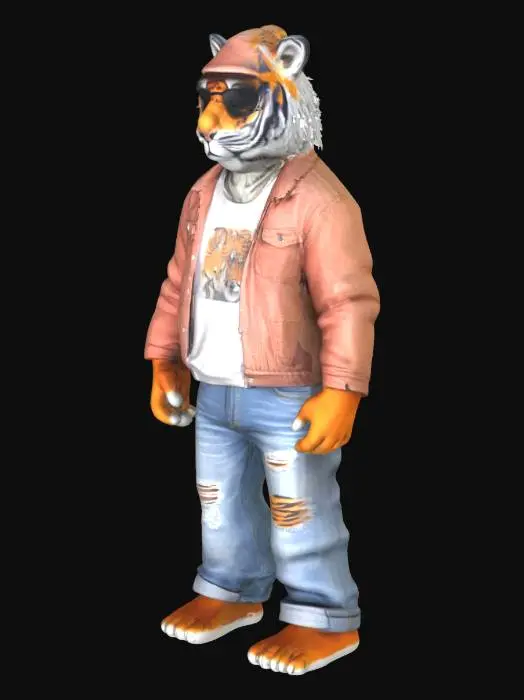 3D model for Tiger  standing up wearing tshirt jeans looking cool like a hipster