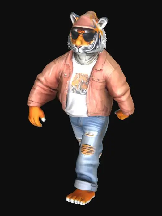 3D model for Tiger  standing up wearing tshirt jeans looking cool like a hipster