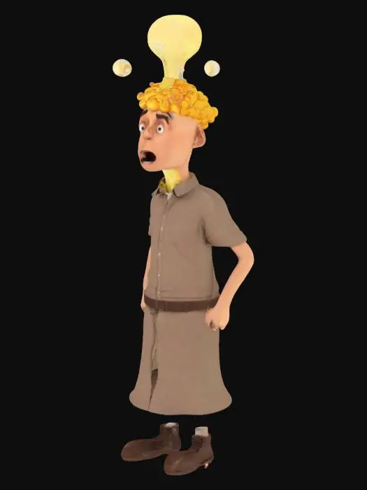 3D model for A cartoon man with his mind exploding with Ideas detailed 