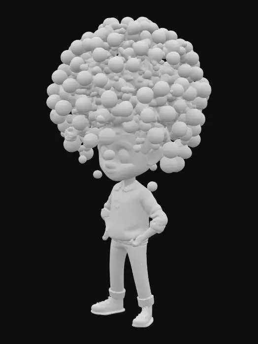 3D model for A cartoon man with his mind exploding with Ideas detailed 