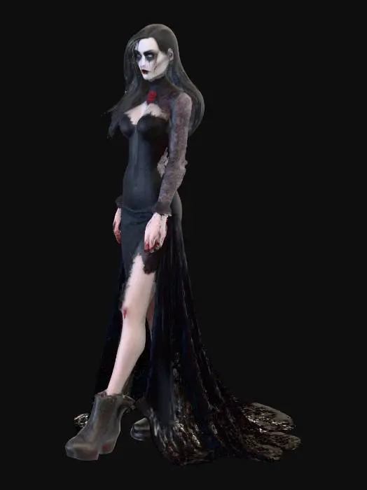 3D model for Shadow women of the night scary beautiful bright dark colors death and blood alure of resident evil and Adamas Family Edger Allen poe style