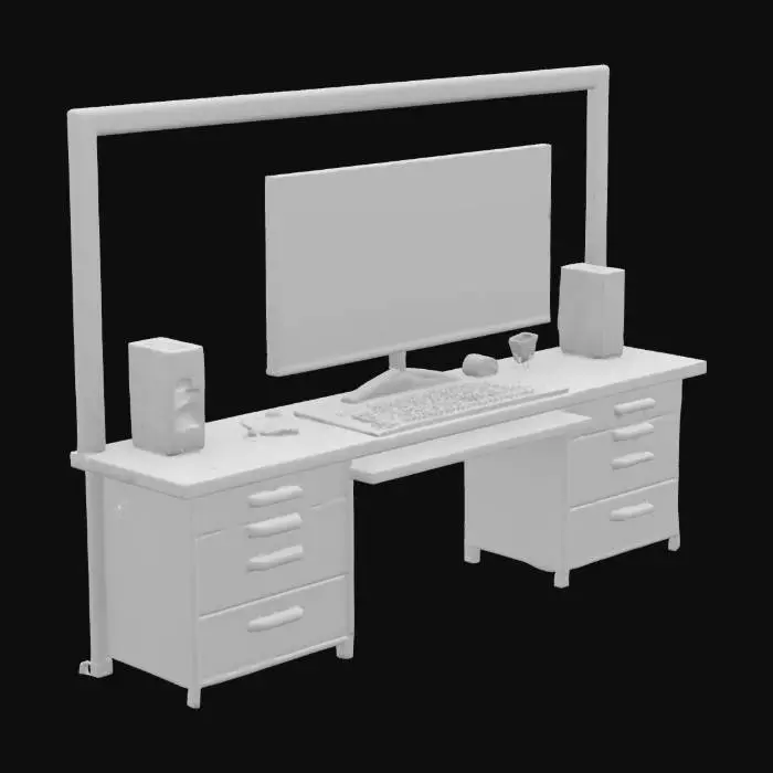 3D model for retro study desk with huge monitor screen