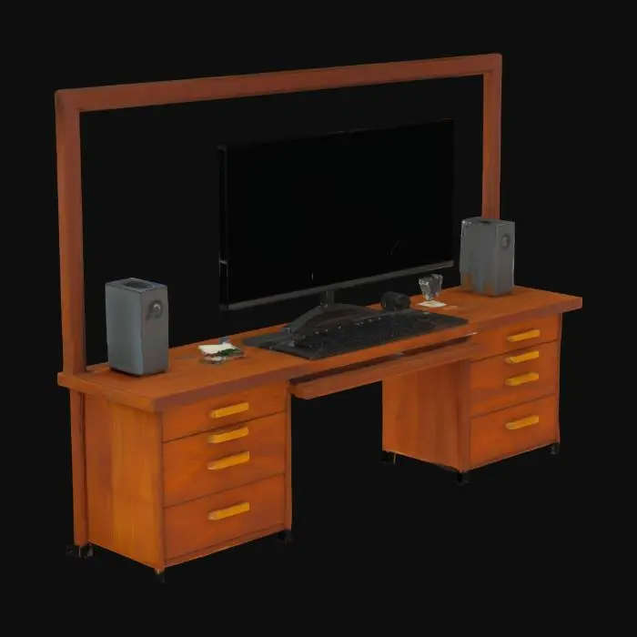 3D model for retro study desk with huge monitor screen