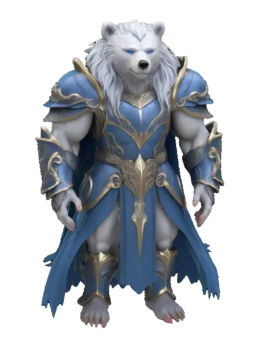 Elven Kings bear, Flowing silver Hair, Beautiful fierce face, Blue eyes, Elven Armor, Anime style.… - King 的 AI 生成 3D 模型