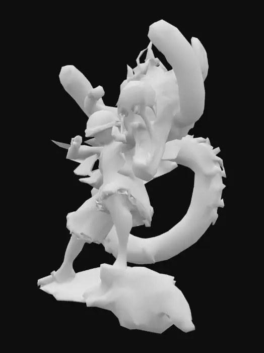 3D model for Luffy gear 5 with conquers haki fighting kaido in dragon from in wano 
