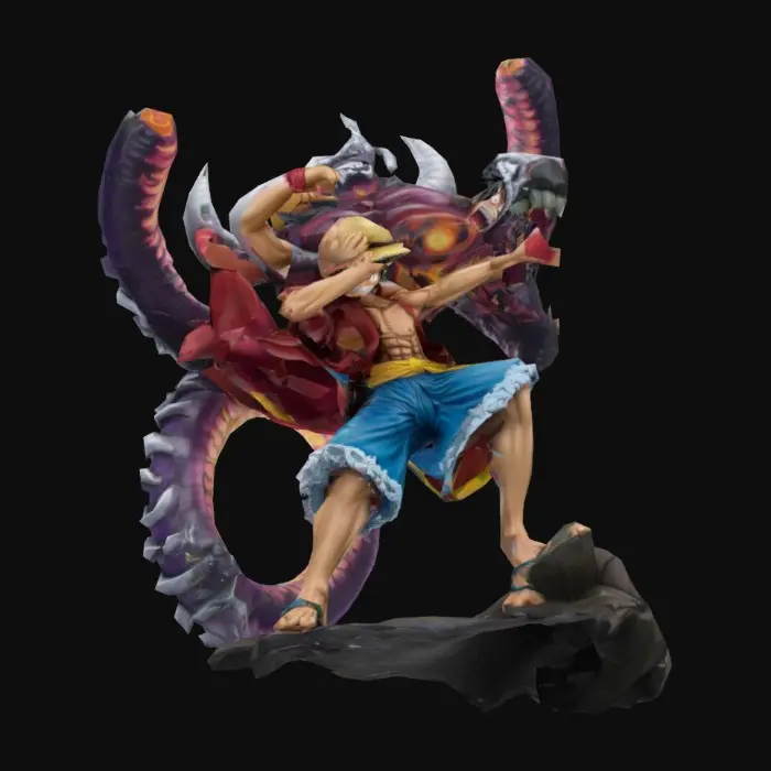 3D model for Luffy gear 5 with conquers haki fighting kaido in dragon from in wano 
