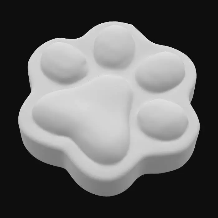 3D model for Cute, glossy, bubble-like paw pads, paw-shaped squishy silicone base, designed for 0–5A soft silicone mold casting. One-piece solid mesh with flat bottom, no hollow parts, no undercuts, no complex cavities, ensuring easy demolding.