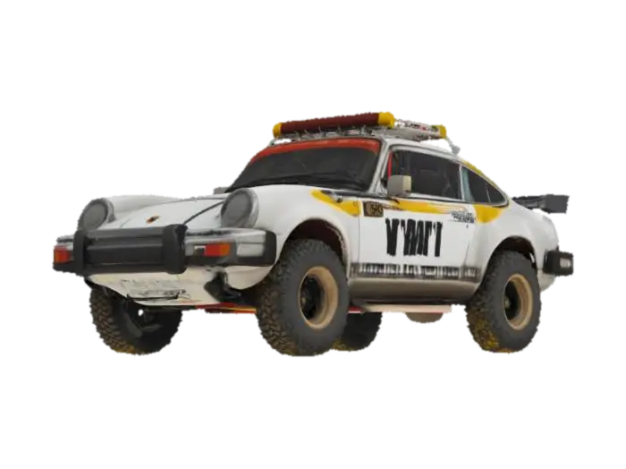 porsche 911 1980s rally baja racer 3D model, vytvořený pomocí AI