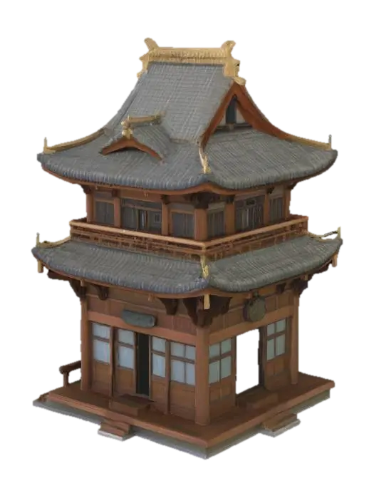 japanese building - Shrine 3D model, vytvořený pomocí AI
