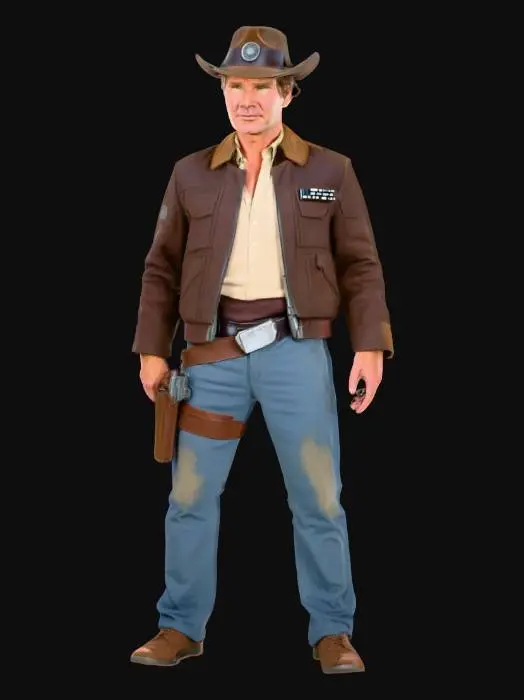 3D model for 30 year old  Harrison Ford dressed as Han Solo from the Star wars movie empire strike back