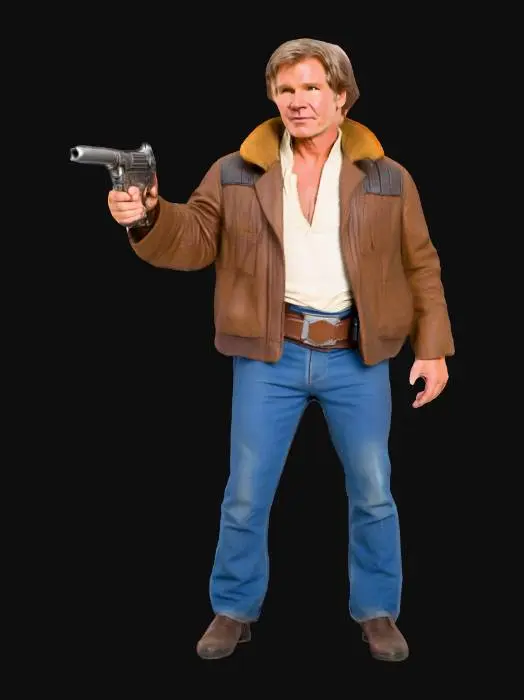 3D model for 30 year old  Harrison Ford dressed as Han Solo from the Star wars movie empire strike back